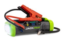 JackPak Ultra 2500A jump starter with removable clamps in action 