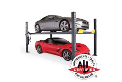 HD-9STX 9000-lb narrow four-post lift, SKU 5175862. High-lift design, ALI certified, built for serious garage storage.