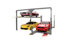 Create instant parking space with the BendPak PL-12000DP four-post parking lift (SKU 5175547). This 12,000-lb tandem lift lets you store multiple vehicles vertically, making it ideal for garages, showrooms, and tight residential spaces.