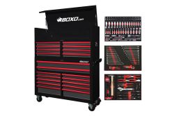 BoxoUSA 53-inch Pro Series loaded tool box combo with top and bottom cabinets