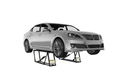 QuickJack 6000TL portable car lift shown lifting a passenger sedan for maintenance and repairs in a home or professional garage. Get yours at Wrenchers.com