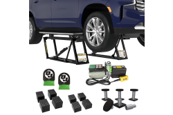 QuickJack 8000TL Portable Car Lift Bundle includes SUV and Light Truck Adapter Set and wall hangers for storage