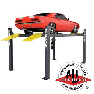 HD-9ST 9000-lb narrow four-post lift, SKU 5175860. ALI certified strength for serious garage stacking.