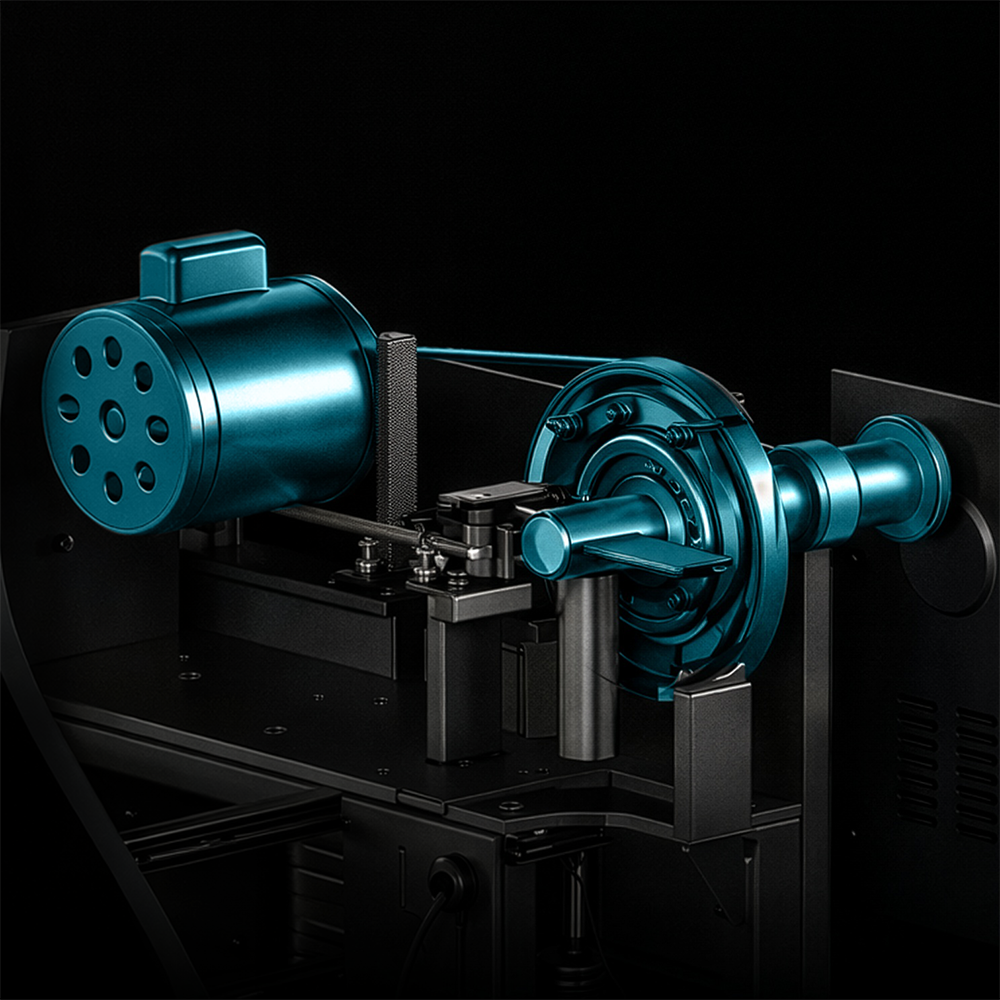 Direct-Axis drive system of DST30PX wheel balancer showing single-belt motor connection