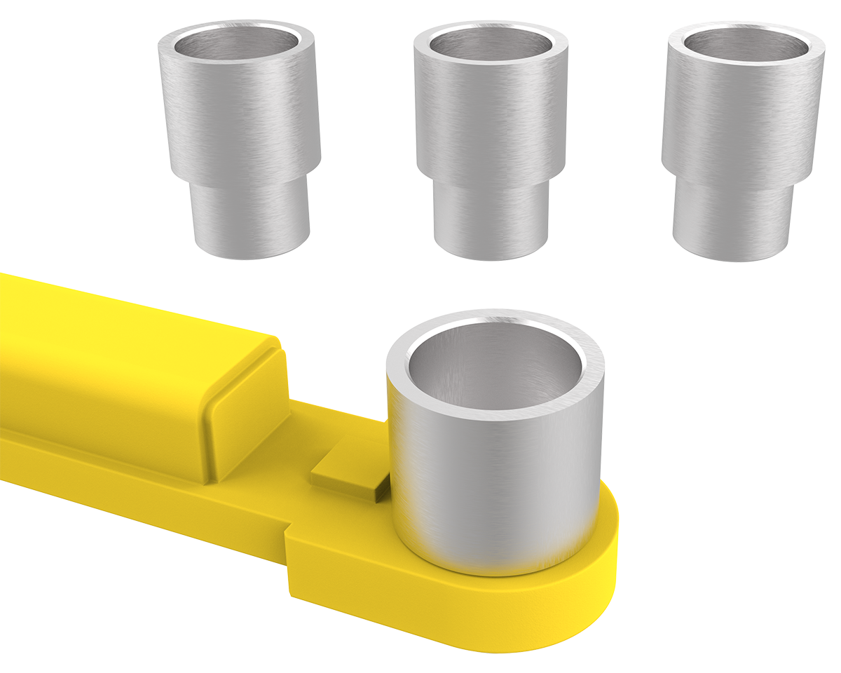 4-piece 63mm stackable adapter set included