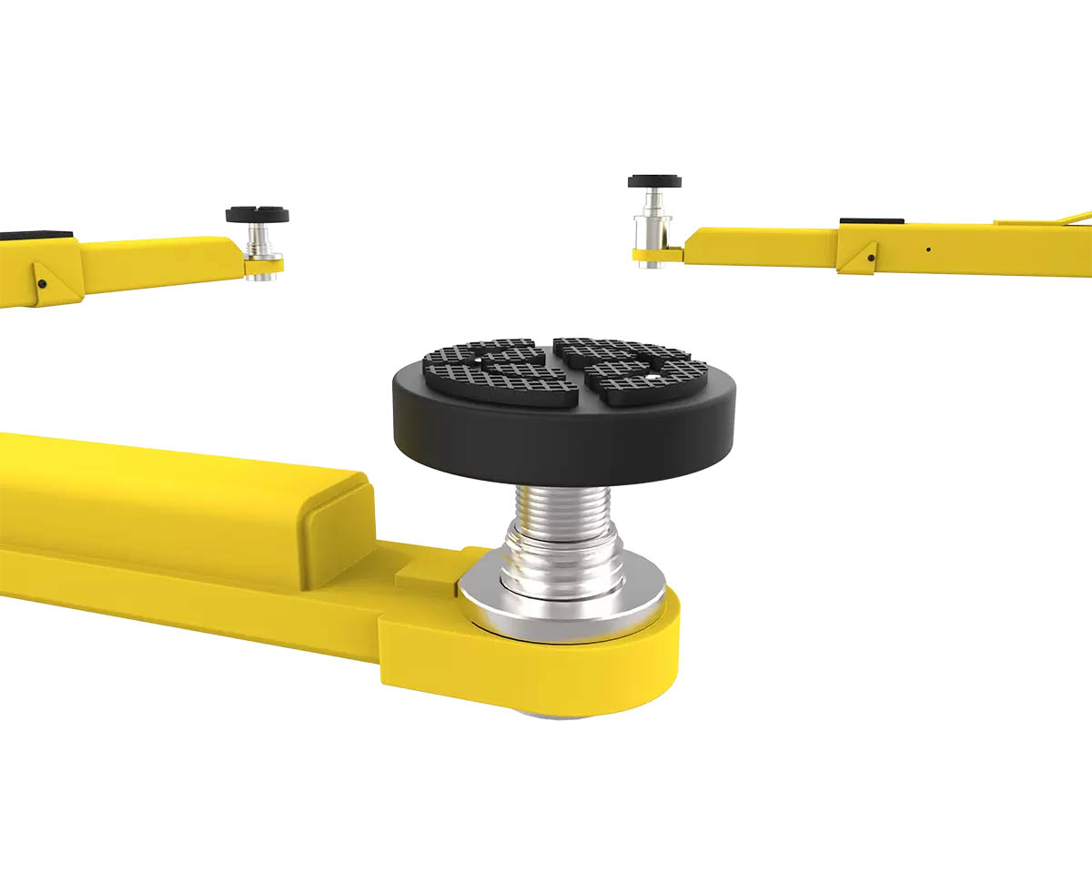 Double-telescoping screw pads feature tear-resistant polyurethane non-slip pads