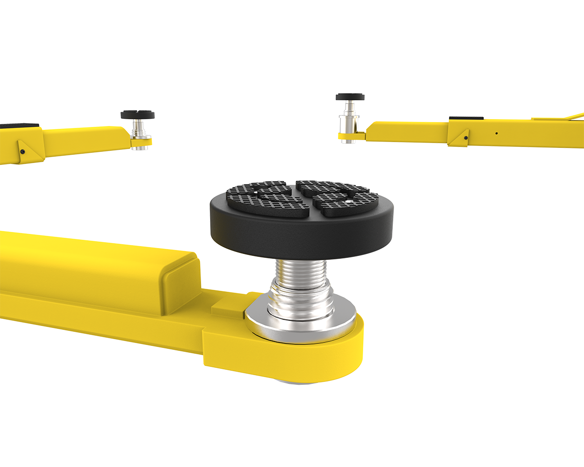 Double-telescoping screw pads feature tear-resistant polyurethane non-slip pads