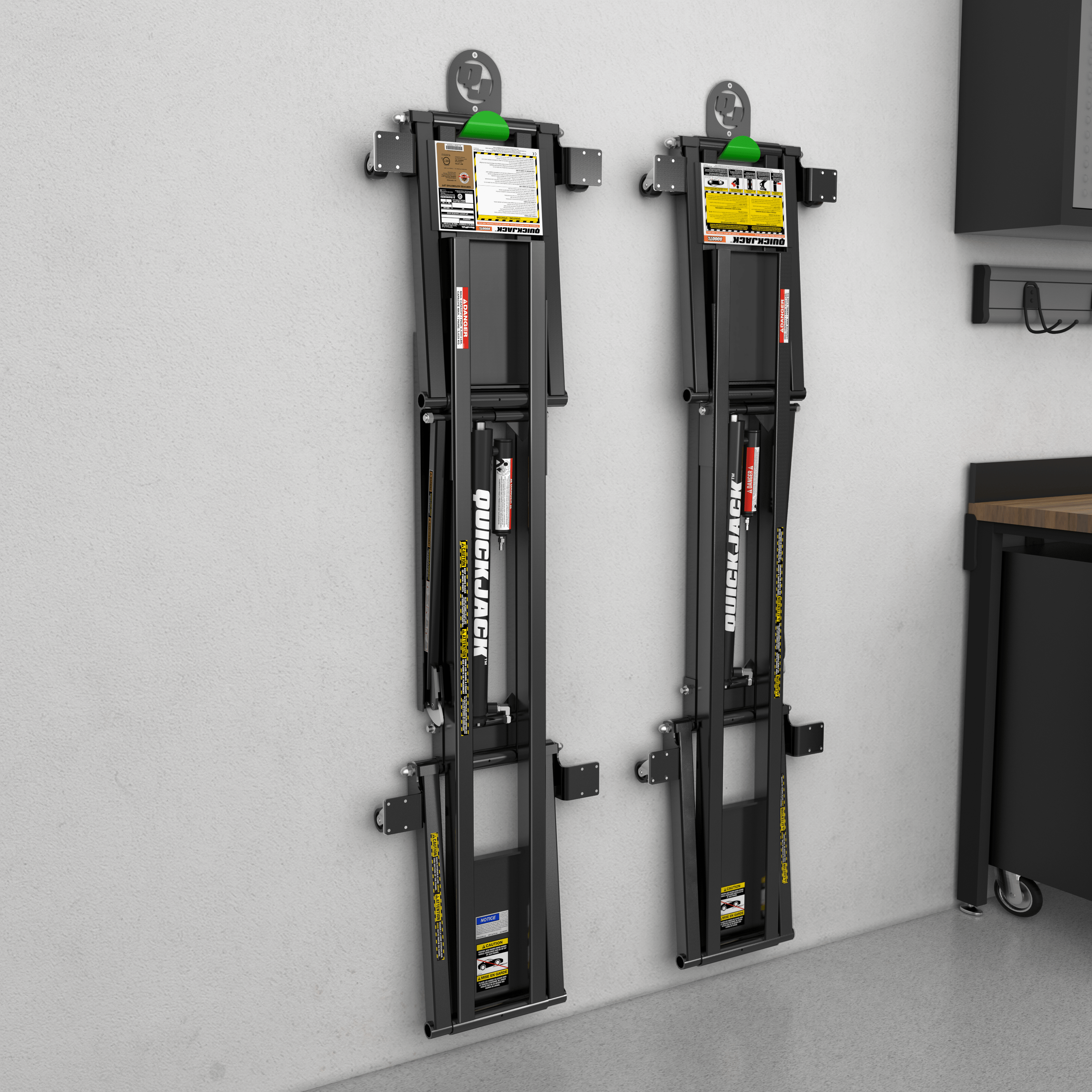 QuickJack frames stored out of the way after use